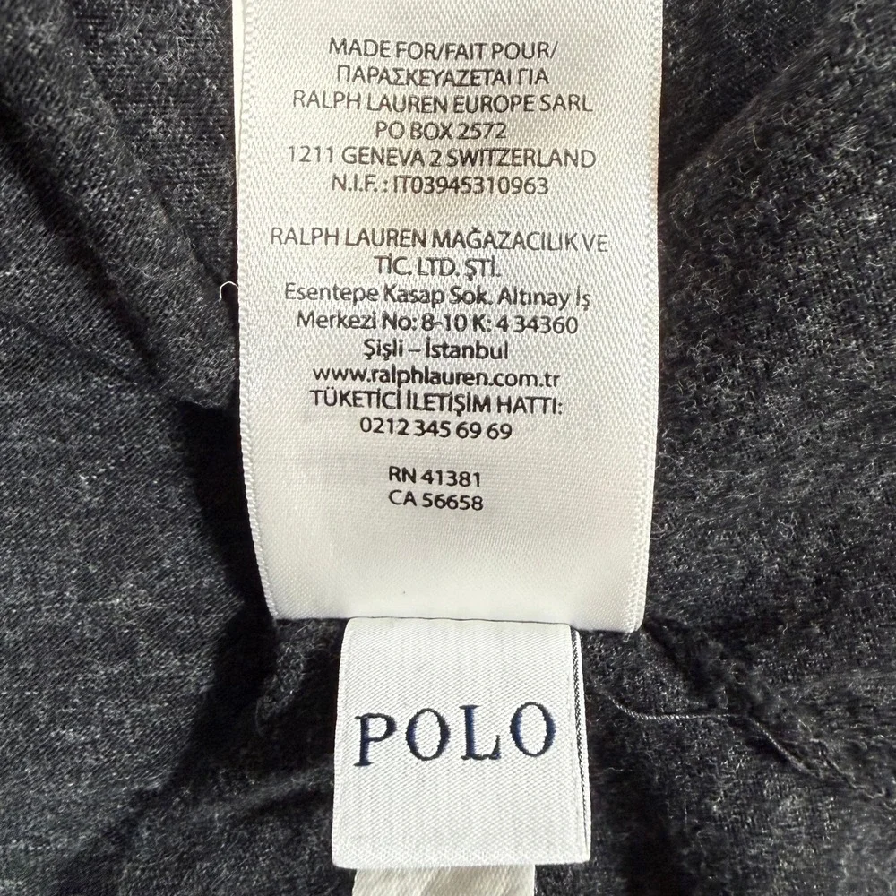 Polo Ralph Lauren Long Sleeve T-Shirt Mens Charcoal Large V-Neck Heathered Pony - Picture 8 of 9
